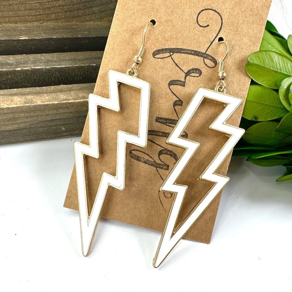White Lightning Bolt Earrings